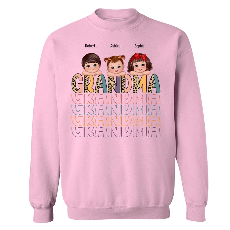 Shadow Retro Half Leopard Grandma Grandkids Laying Head On Arms Personalized Shirt