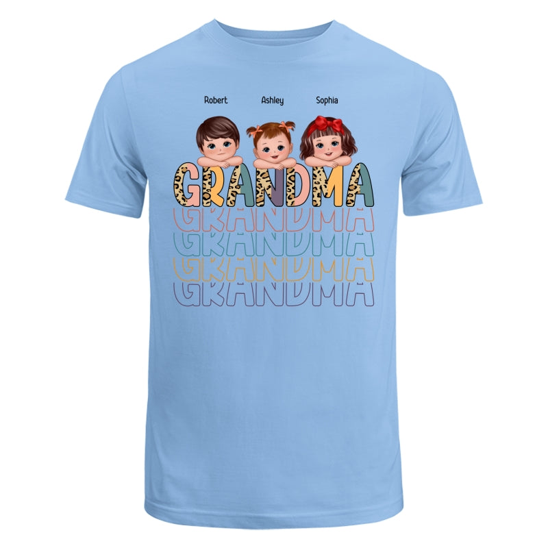 Shadow Retro Half Leopard Grandma Grandkids Laying Head On Arms Personalized Shirt