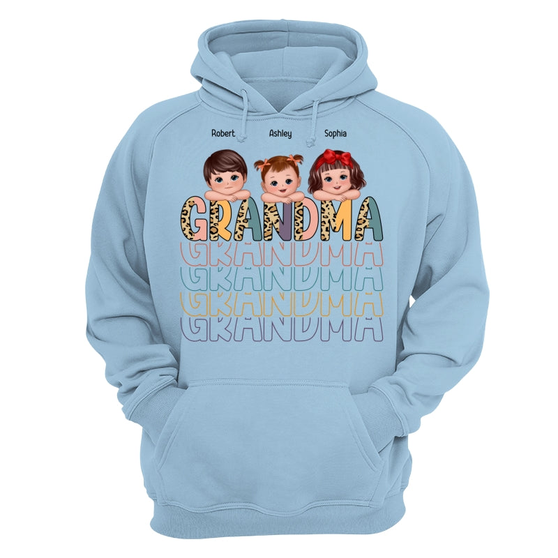 Shadow Retro Half Leopard Grandma Grandkids Laying Head On Arms Personalized Shirt