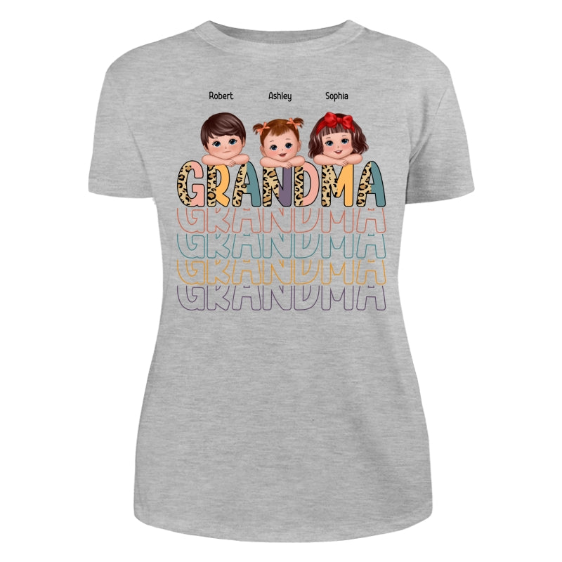 Shadow Retro Half Leopard Grandma Grandkids Laying Head On Arms Personalized Shirt