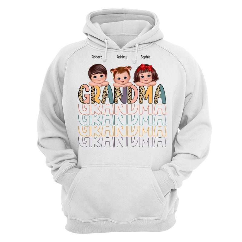 Shadow Retro Half Leopard Grandma Grandkids Laying Head On Arms Personalized Shirt