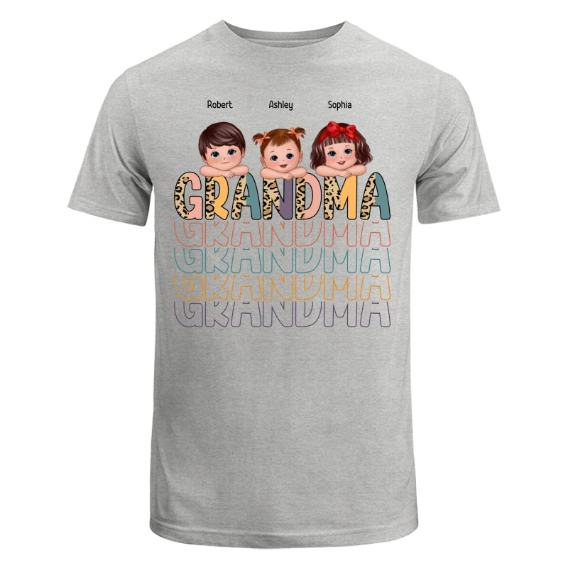 Shadow Retro Half Leopard Grandma Grandkids Laying Head On Arms Personalized Shirt
