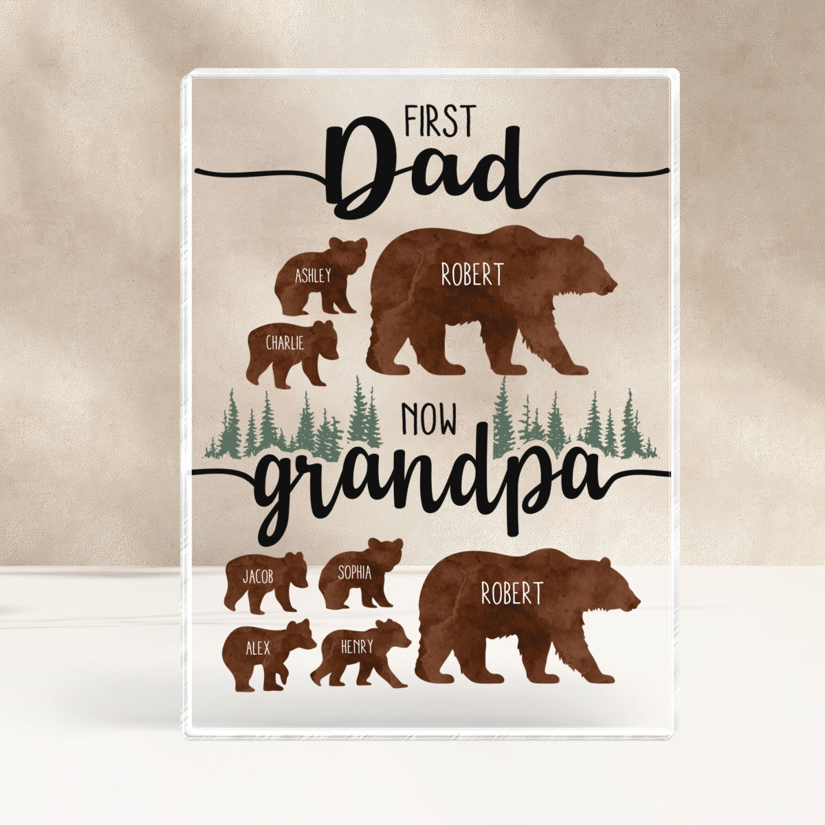 First Dad Now Grandpa Bear Personalized Acrylic Block,  gift for Dad, for Grandpa