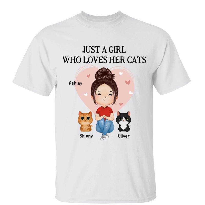 Pink Heart Watercolor Woman Sitting With Watercolor Cute Cats Personalized Shirt