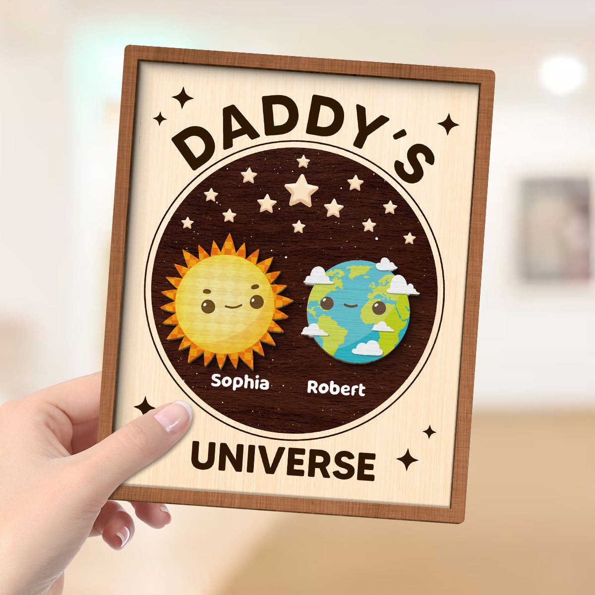 Daddy's Universe  Gift Personalized 2-Layer Wooden Plaque