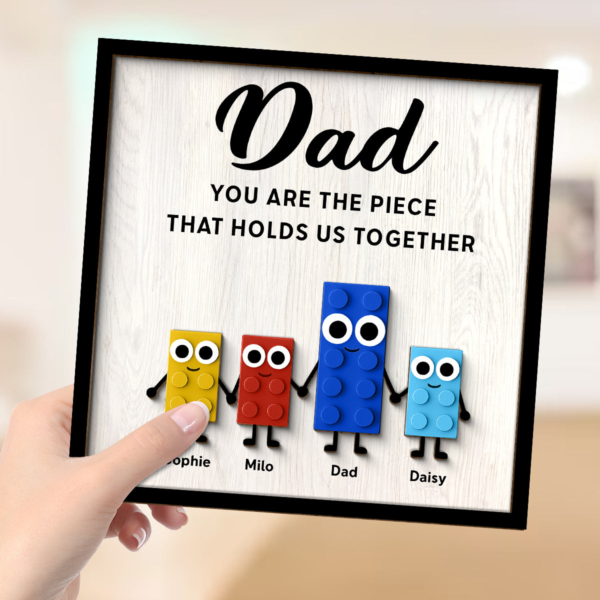 Dad And Kids Cute Puzzle Personalized 2-Layered Wooden Plaque,  Gift for Dad, Gift for Husband