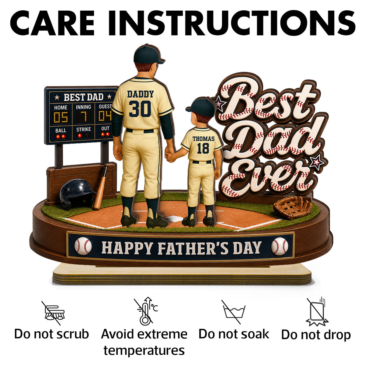 Best Baseball Dad Ever We Caught The Best Dad - Personalized 2-Layered Wooden Plaque -  Gift For Dad, Husband