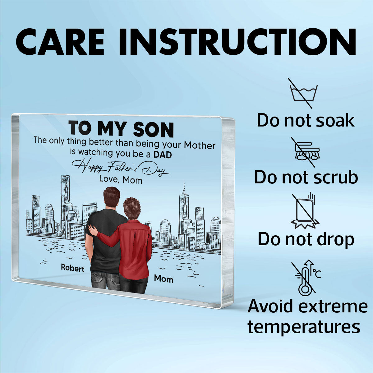 To My Son From Mom Happy  Skyline Personalized Rectangle Acrylic Block Plaque