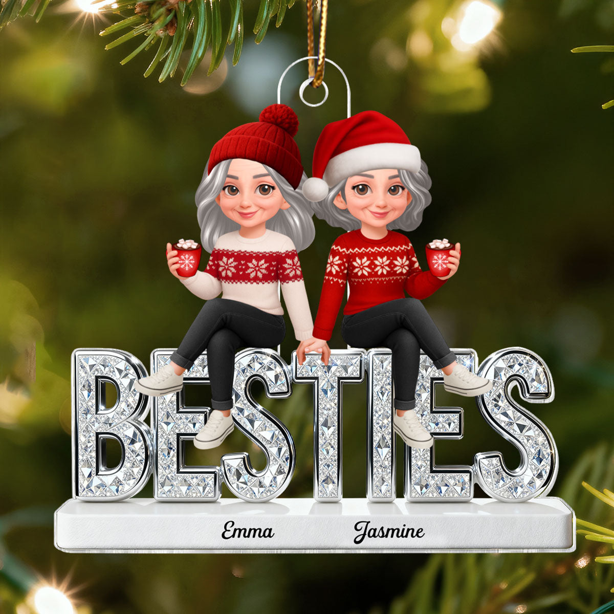 3D Shinning Effect Besties Christmas - Personalized Acrylic Ornament - Gift For Best Friends