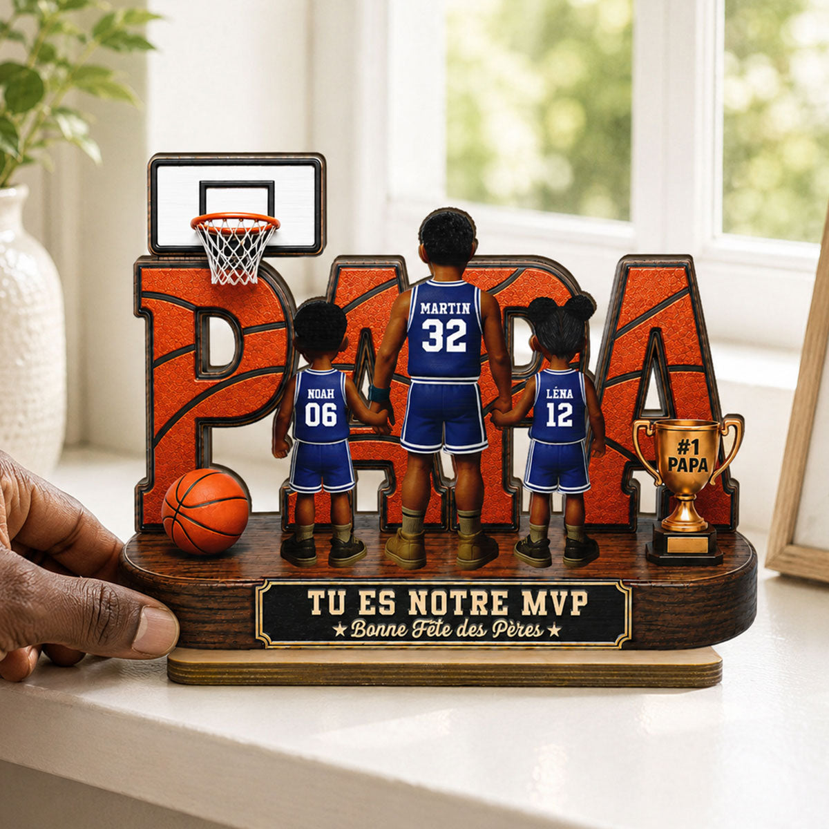Papa basketteur lgendaire - Tu es notre MVP - Plaque personnalise en bois 2 couches - Cadeau de Fte des Pres pour papa, mari et fans de basketball