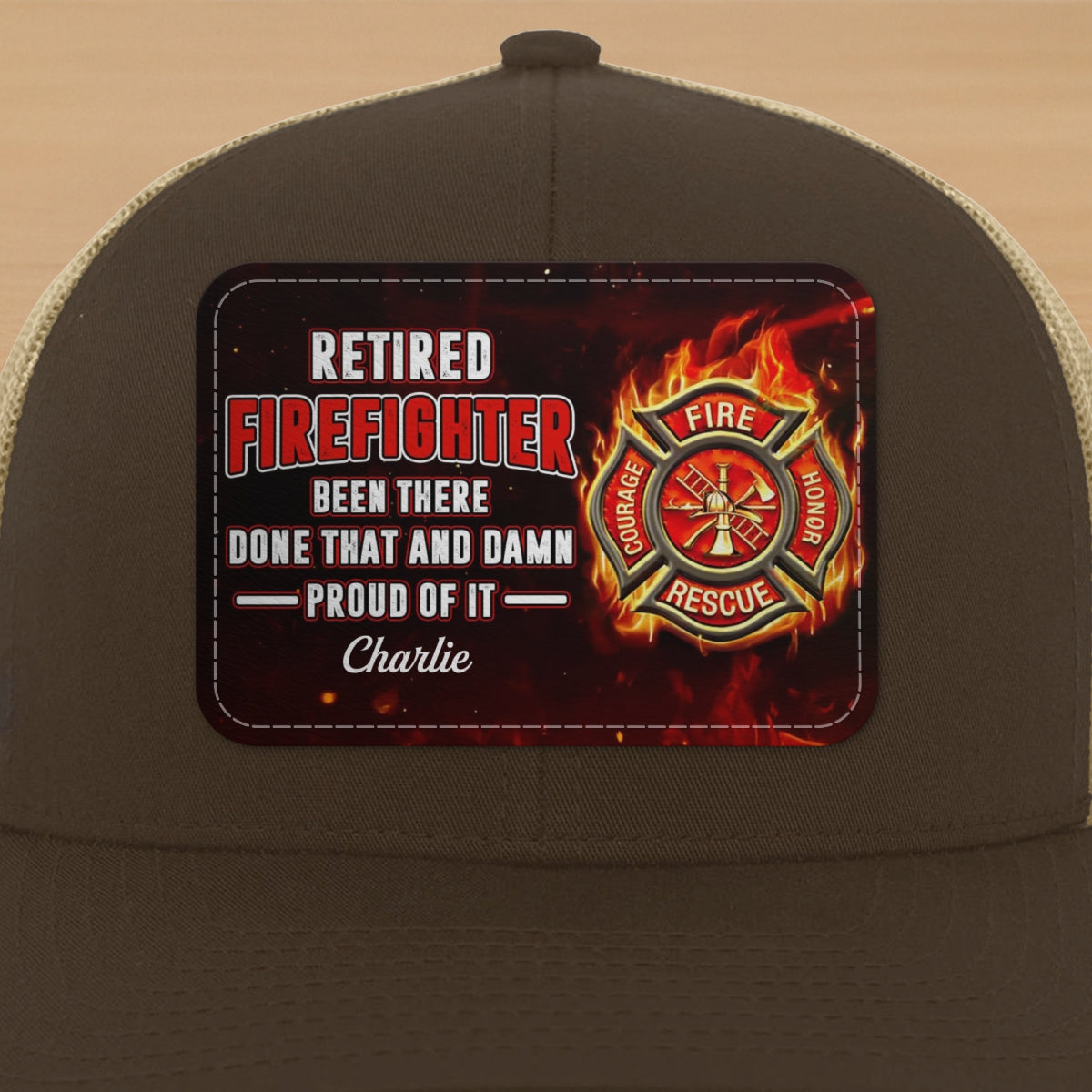 Retired Firefighter Proud Of It Gift For Dad Grandpa Personalized Leather Patch Hat
