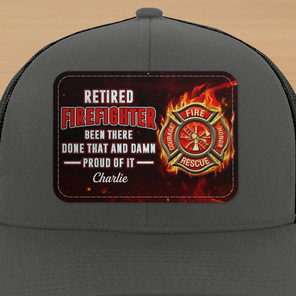 Retired Firefighter Proud Of It Gift For Dad Grandpa Personalized Leather Patch Hat