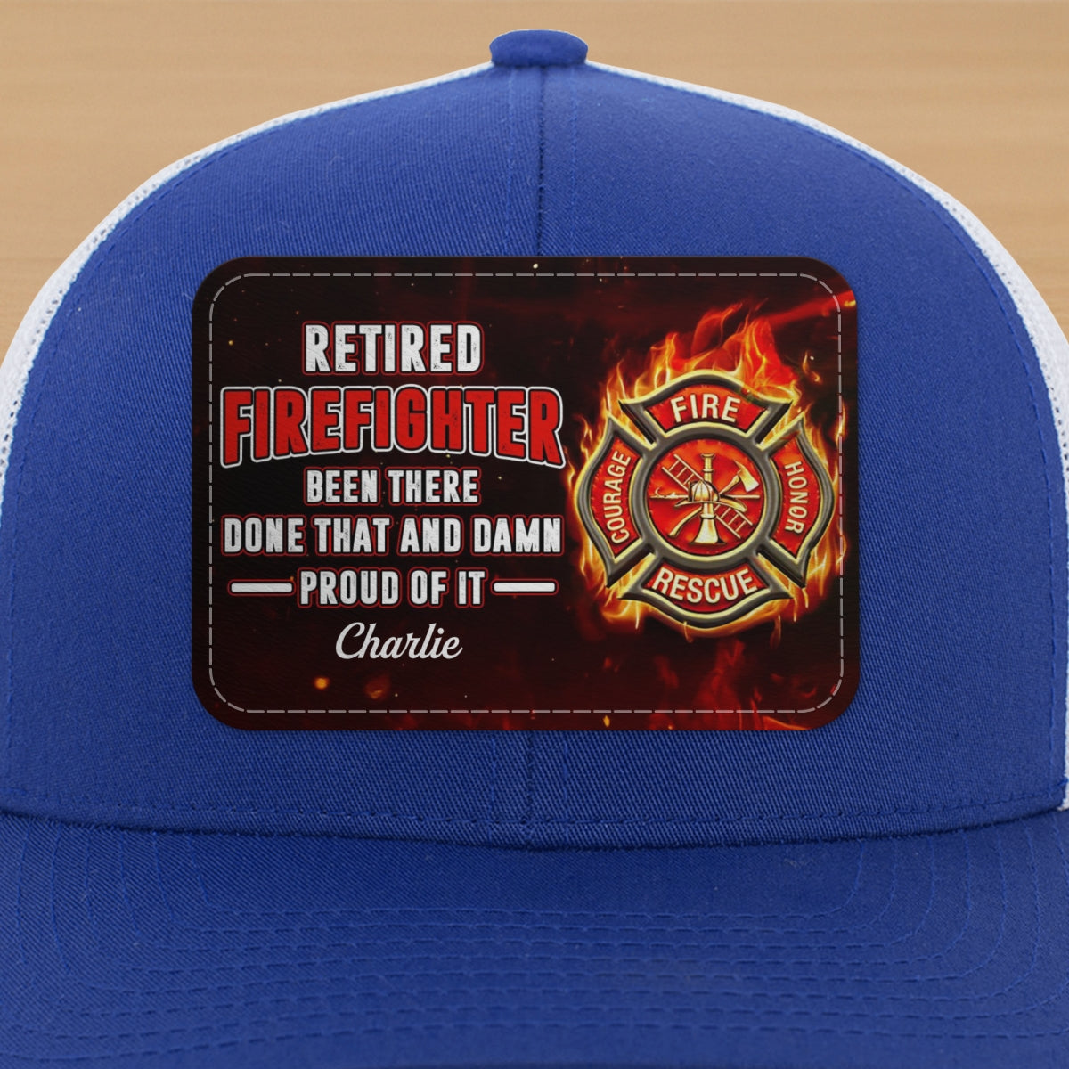 Retired Firefighter Proud Of It Gift For Dad Grandpa Personalized Leather Patch Hat