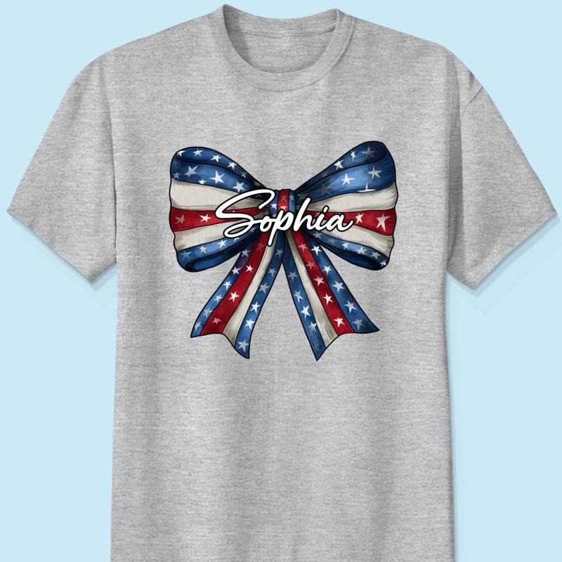 Coquette American Girl Bow 4th Of July Independence Day Personalized Shirt