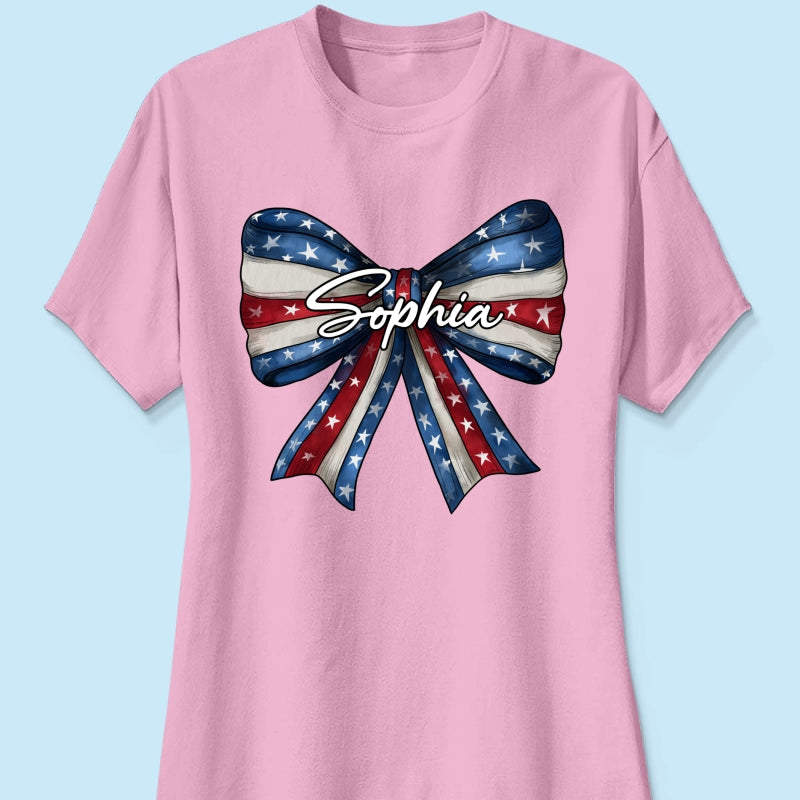 Coquette American Girl Bow 4th Of July Independence Day Personalized Shirt