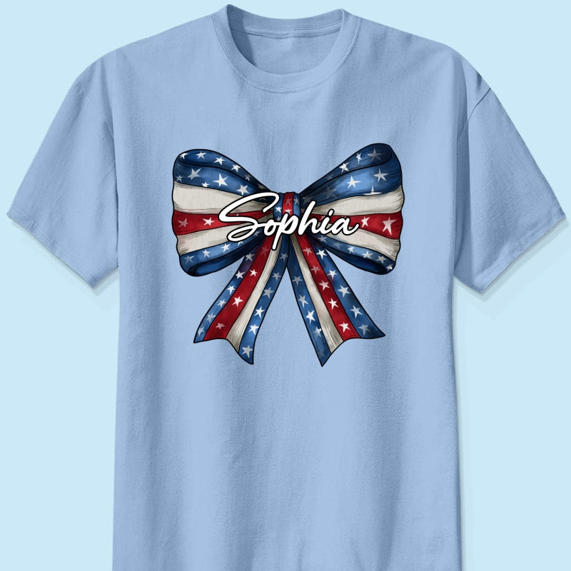 Coquette American Girl Bow 4th Of July Independence Day Personalized Shirt