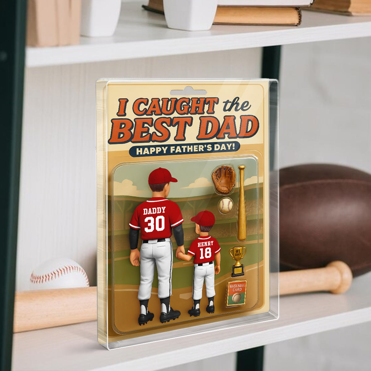 We Caught the Best Dad Baseball Custom Figure Personalized Acrylic Block Plaque, Custom Jersey,  Gift for Dad, Gift for Husband