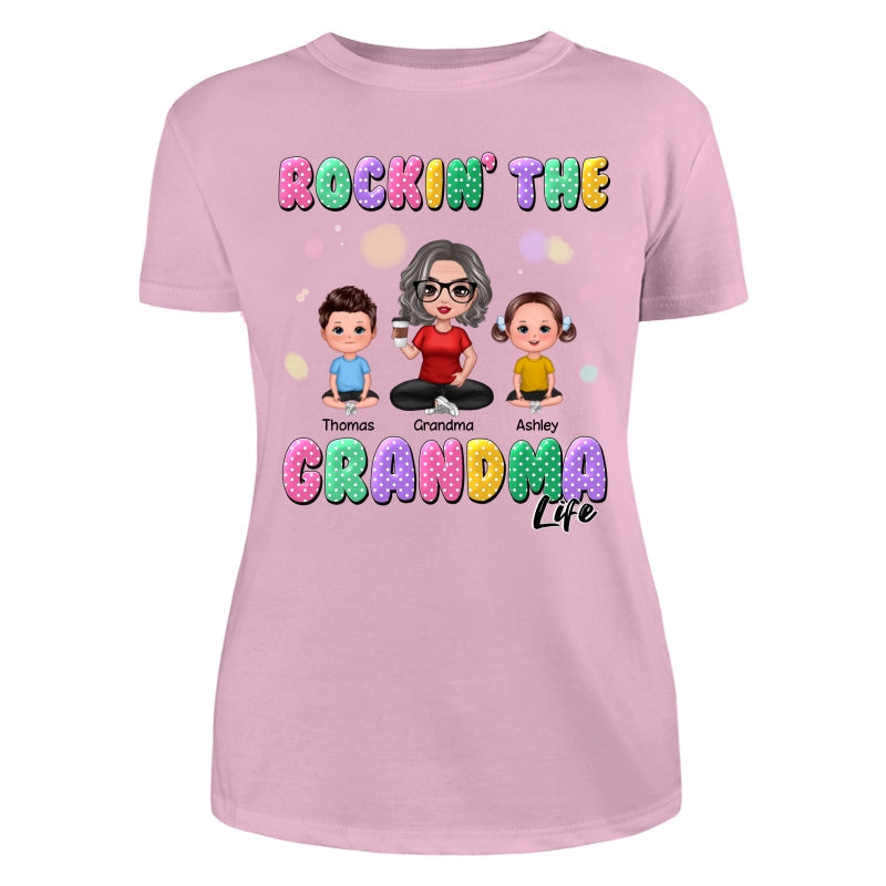 Rockin‘ Grandma Life Colorful Polka Dot Personalized Shirt
