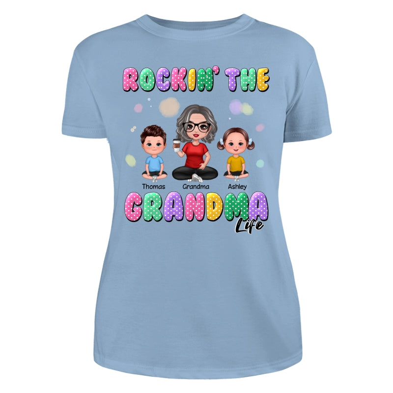 Rockin‘ Grandma Life Colorful Polka Dot Personalized Shirt