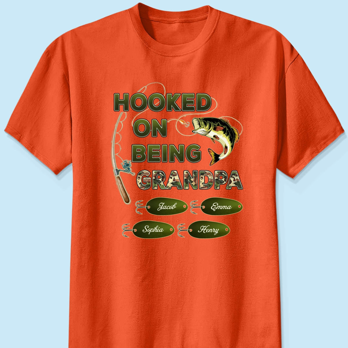 Hooked On Being Grandpa Papa Fishing Camouflage Personalized Dark Color Shirt, Father's Day Gift For Grandpa, Dad, Husband