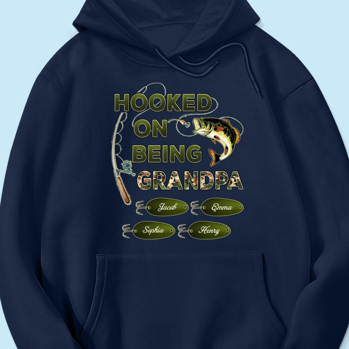 Hooked On Being Grandpa Papa Fishing Camouflage Personalized Dark Color Shirt, Father's Day Gift For Grandpa, Dad, Husband