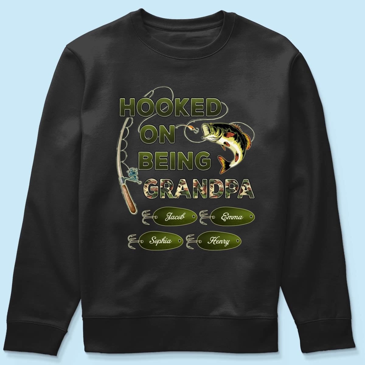 Hooked On Being Grandpa Papa Fishing Camouflage Personalized Dark Color Shirt, Father's Day Gift For Grandpa, Dad, Husband