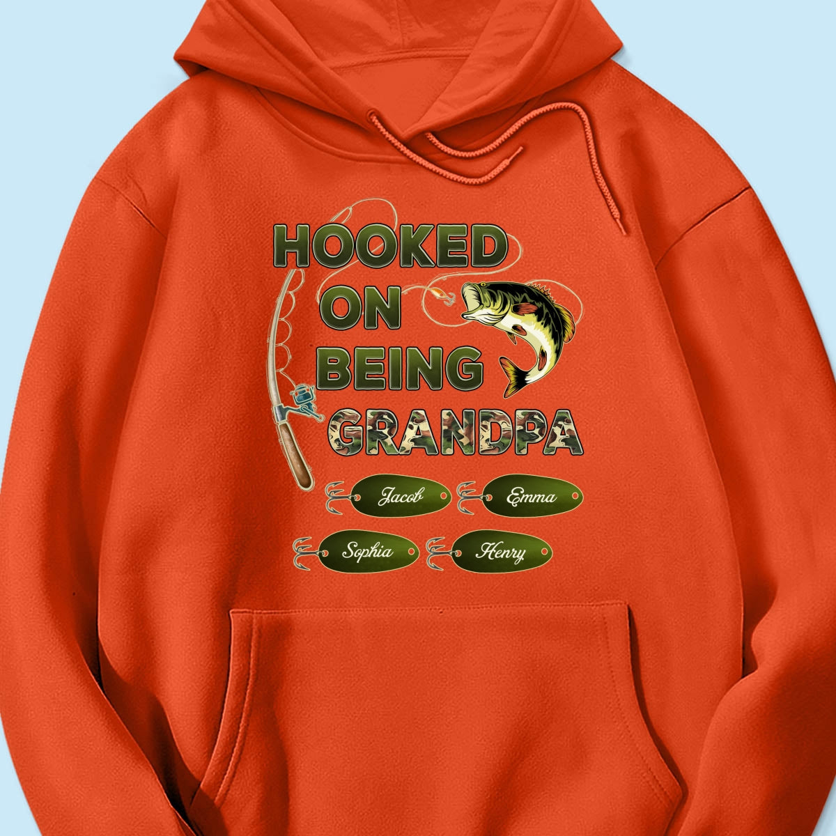 Hooked On Being Grandpa Papa Fishing Camouflage Personalized Dark Color Shirt, Father's Day Gift For Grandpa, Dad, Husband
