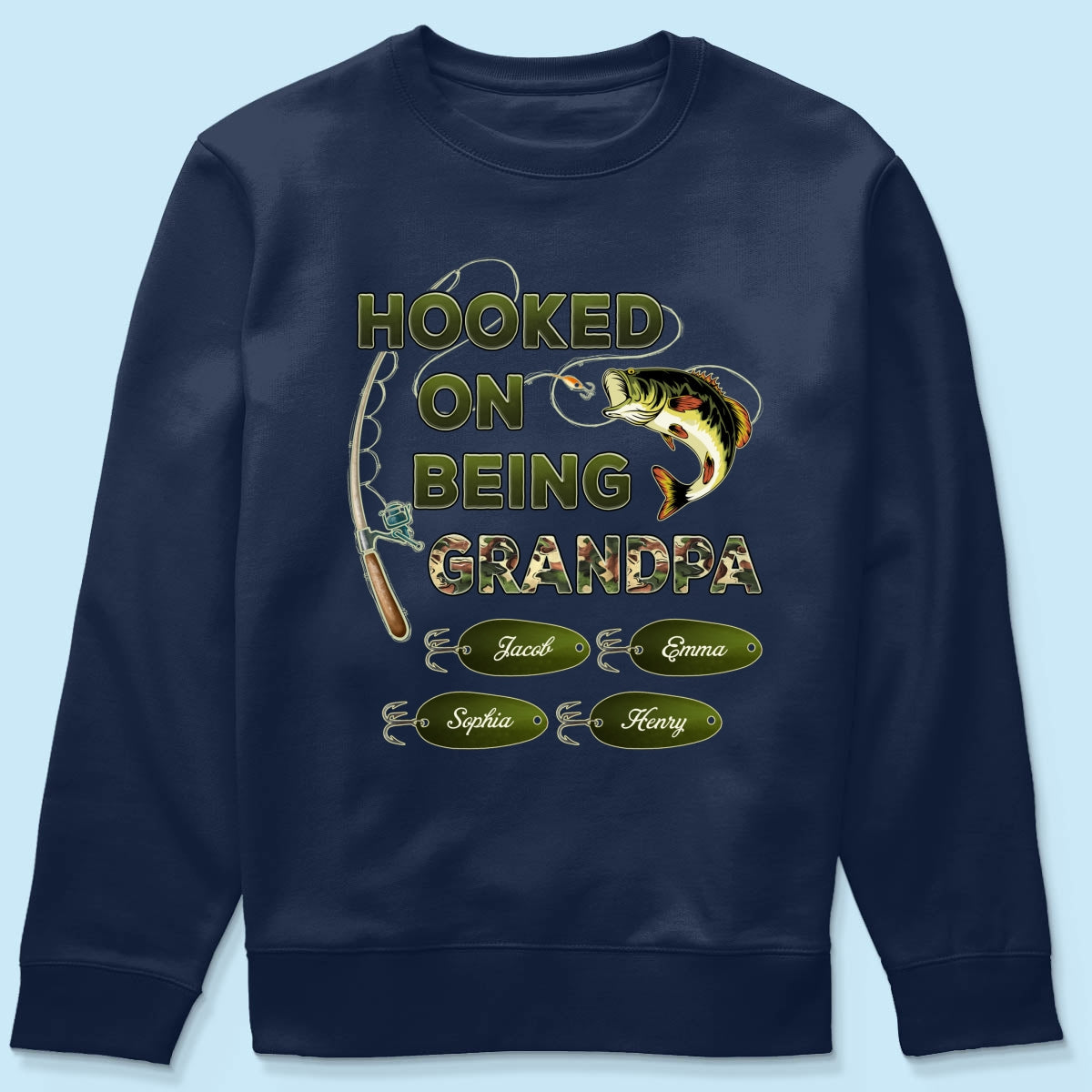 Hooked On Being Grandpa Papa Fishing Camouflage Personalized Dark Color Shirt, Father's Day Gift For Grandpa, Dad, Husband