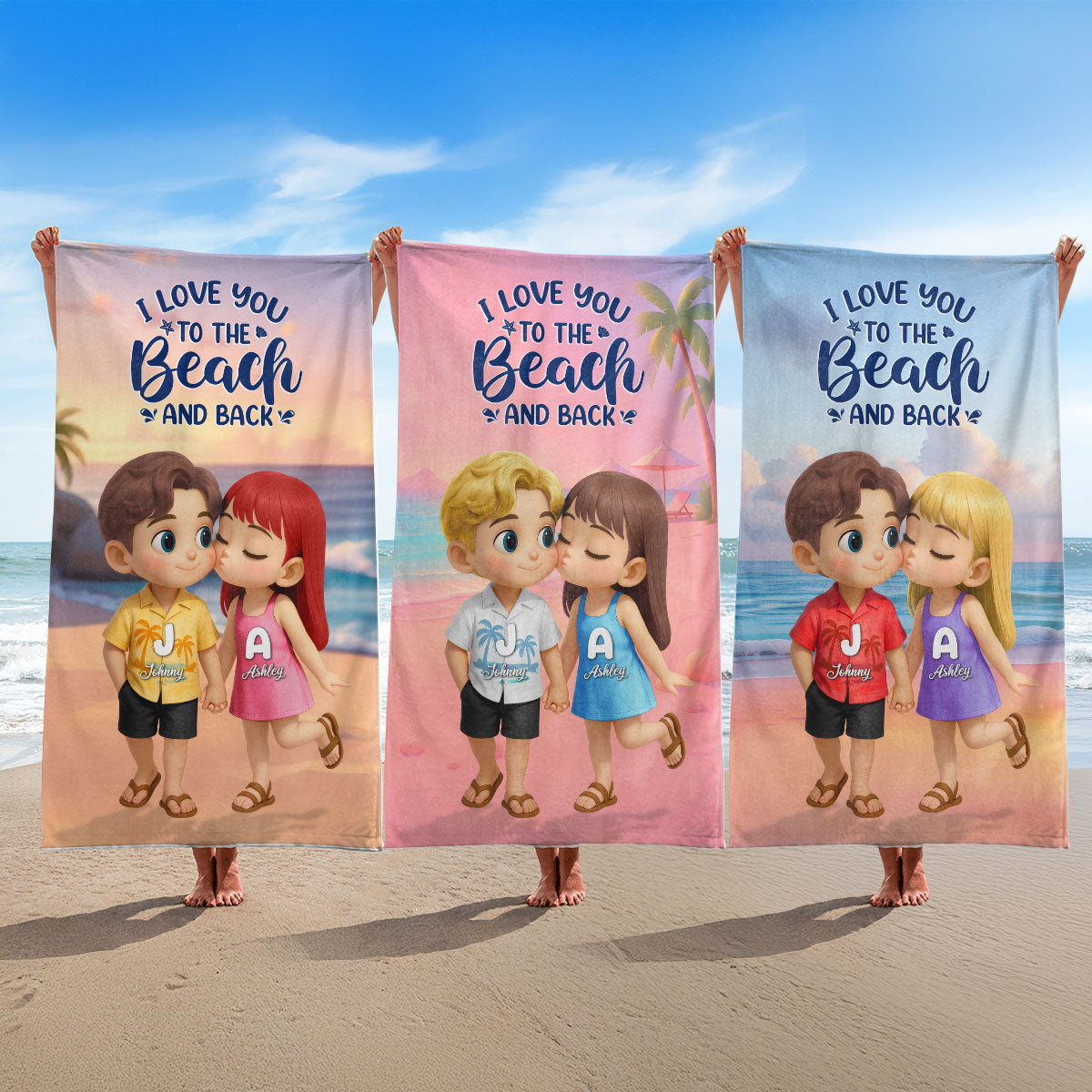 I Love You to the Beach and Back Personalized Beach Towel, Couple Summer Trip Towel