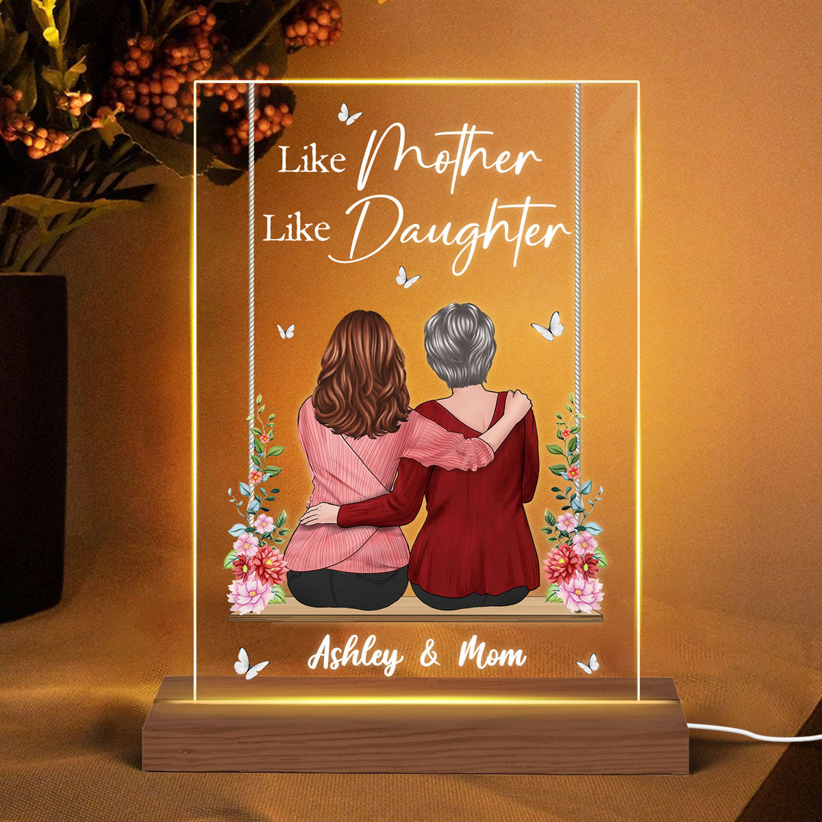 Mother And Daughter Sitting On Swing Personalized Rectangle LED Night Light