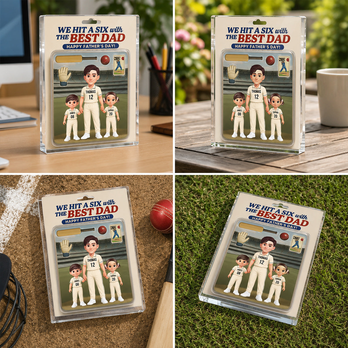 Hit A Six With The Best Dad Cricket Dad - Personalised Acrylic Block Plaque -  Gift