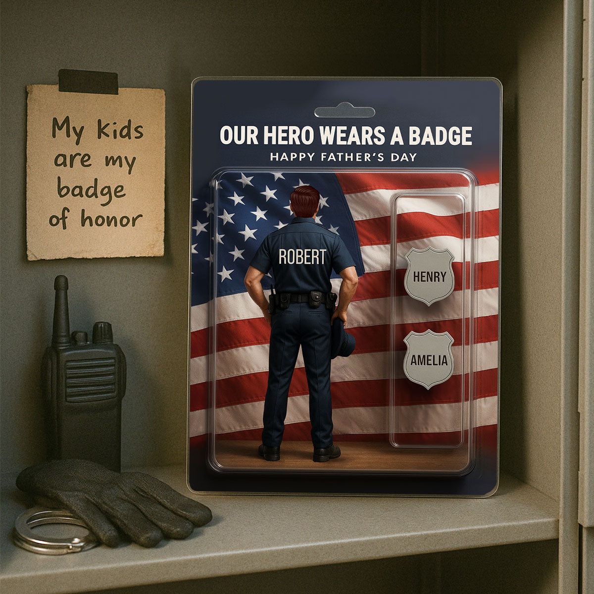 Custom Figure My Hero Wears A Badge With Kids' Names Personalized Acrylic Block Plaque, Perfect 2025  Gift For Him, For Dad