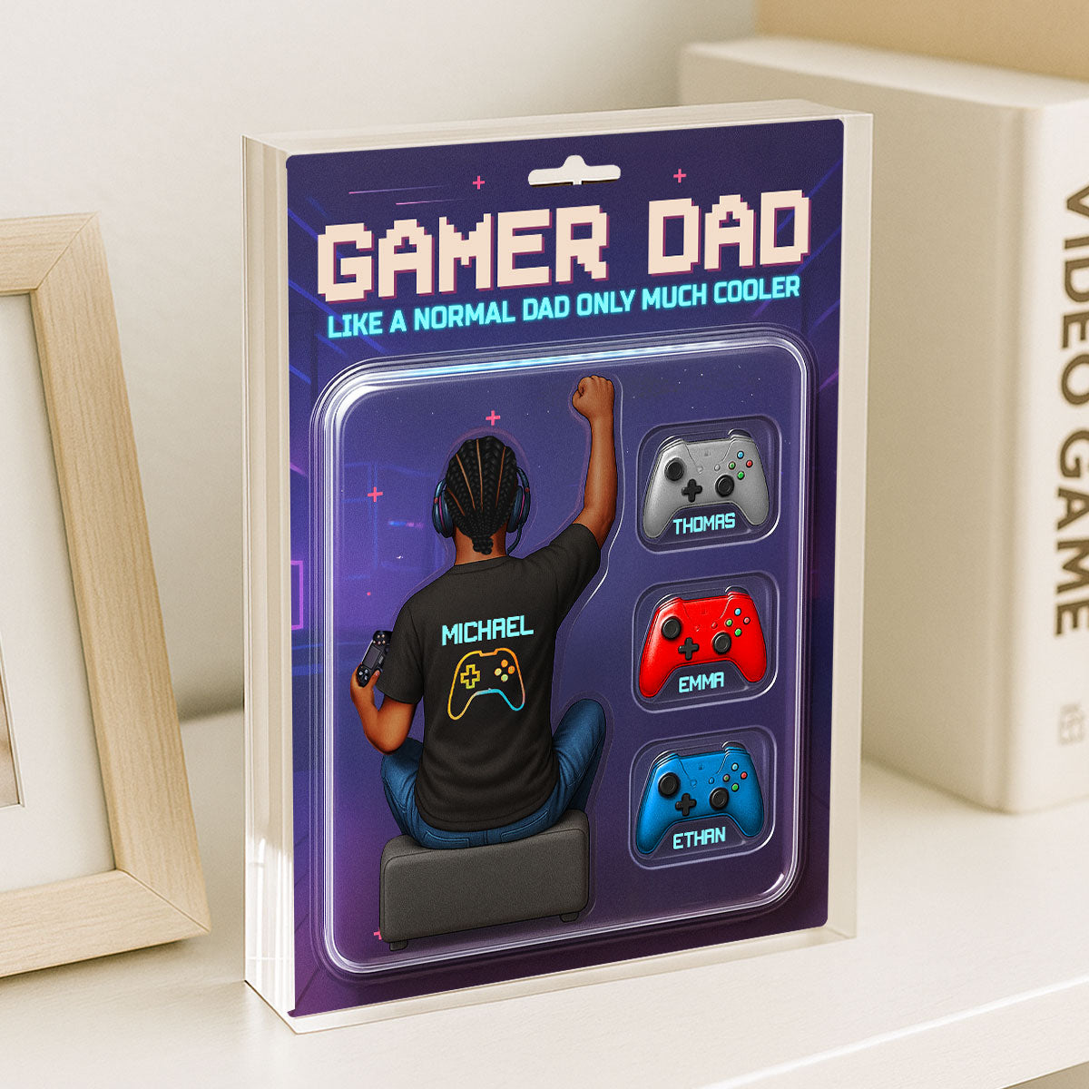 Gamer Dad Back View Toy Box Figures Style, Personalized Acrylic Block Plaque,  Gift for Dad, Gift for Husband