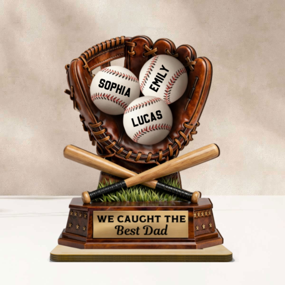 We Caught The Best Dad, Baseball Dad - Personalized 2-Layered Wooden Plaque -  Gift for Dad, Husband