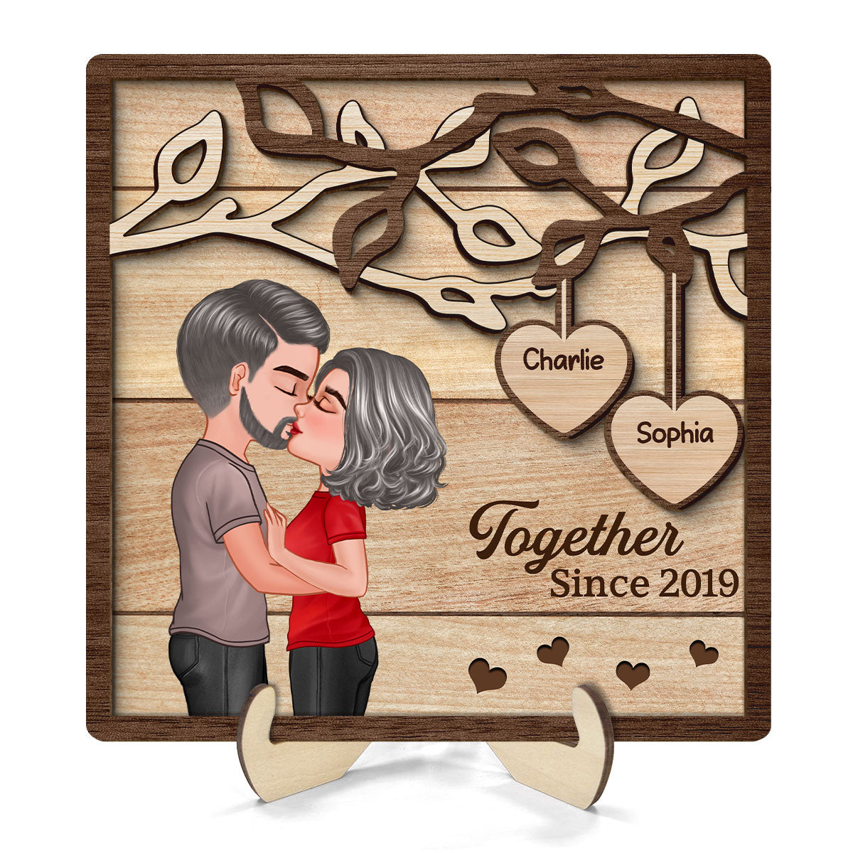 Couple Kissing Under Tree  Gift For Her Gift For Him Personalized 2-Layer Wooden Plaque