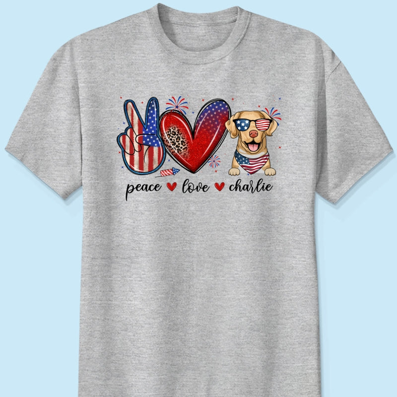 Peace Love Dogs USA Flag Pattern Personalized Shirt, Gift For Dog Mom, Dog Dad, Dog Lovers