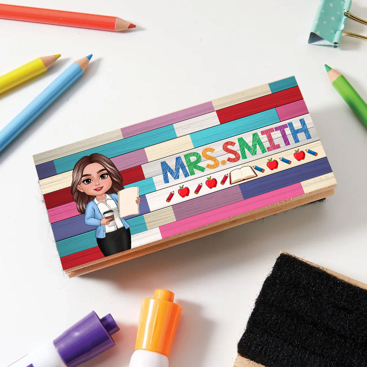 Teacher Colorful Wood Palletes Personalized Chalkboard/Whiteboard Eraser with Marker, Teacher Appreciation Gift, Back To School Gift