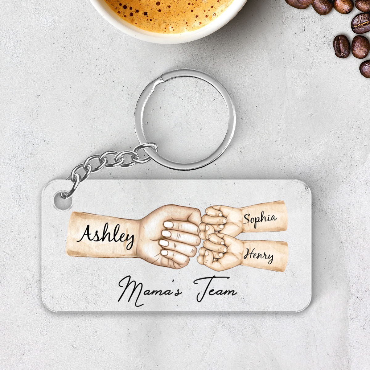 Mama's Team Fist Bump Personalized Acrylic Keychain, Gift For Mom, Grandma