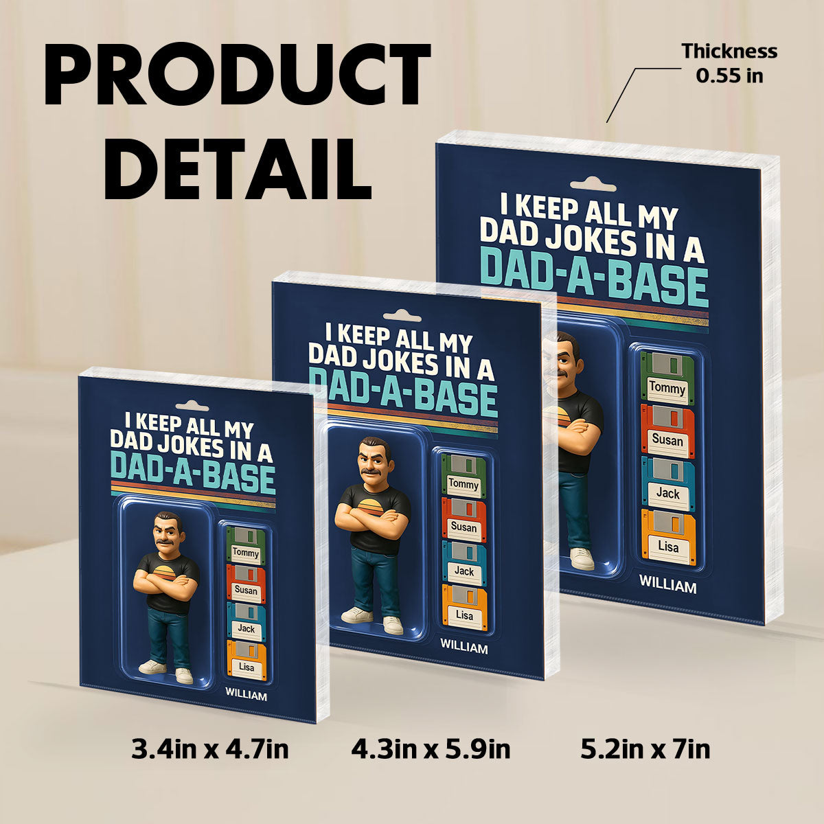 I Keep All My Dad Jokes in a Dad-a-base Custom Action Figure Personalized Acrylic Block Plaque, Funny  Gift for Dad