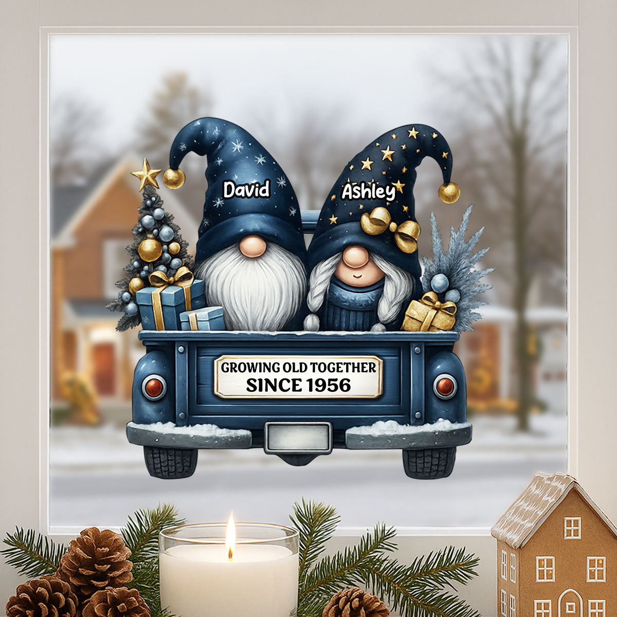 Gnome Couple Growing Old Together Personalized Fridge Decal, Gift for Couple