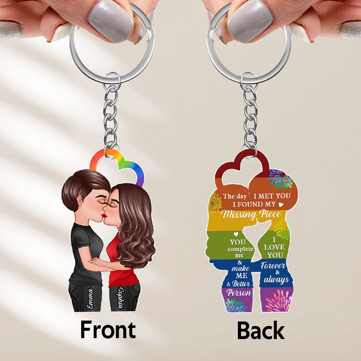 LGBTQ Couple Kissing Personalized Acrylic Keychain, Pride Month gift