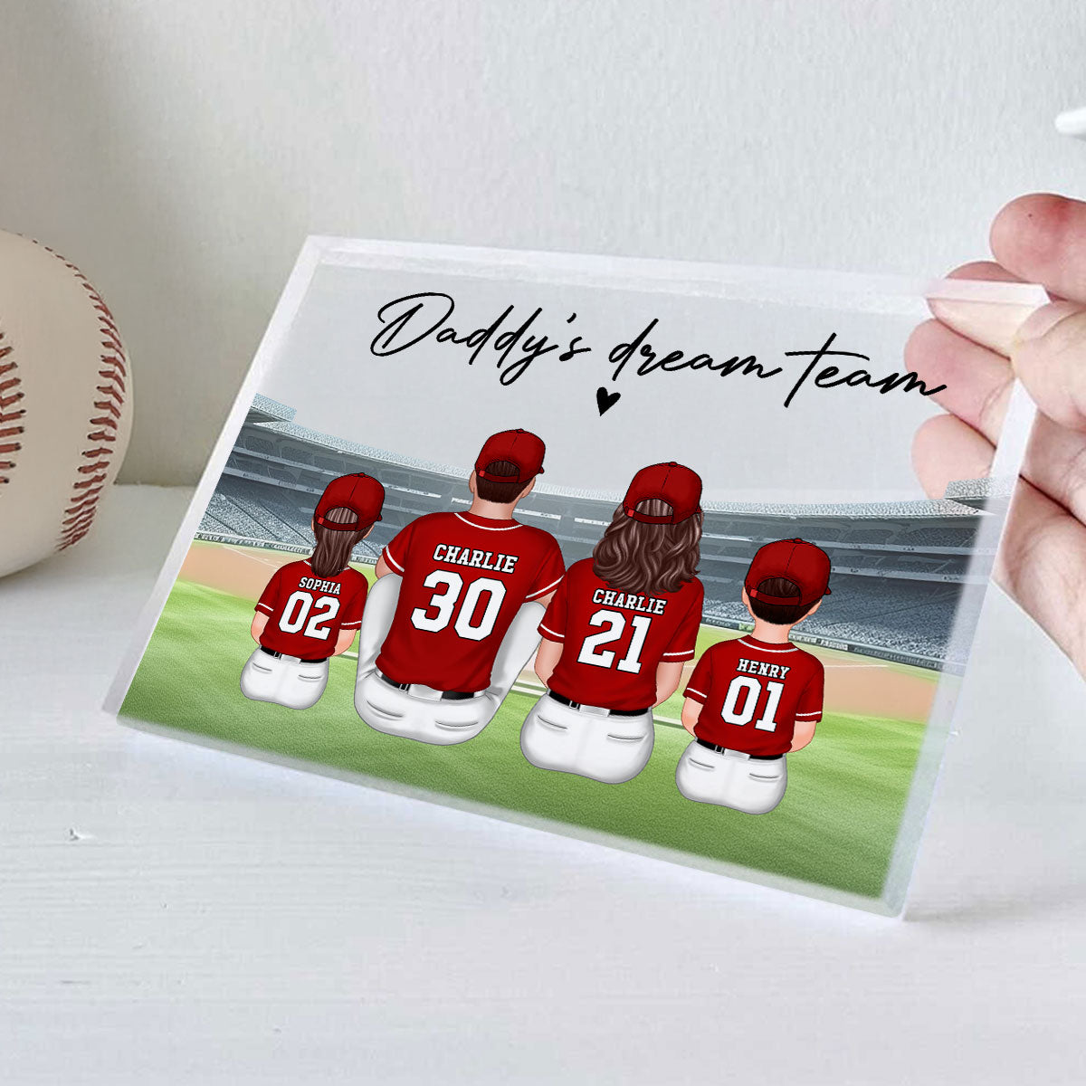 Daddy's Team Baseball Family Sitting Personalized Acrylic Block, Unique  Gift for Dad, Gift for Husband