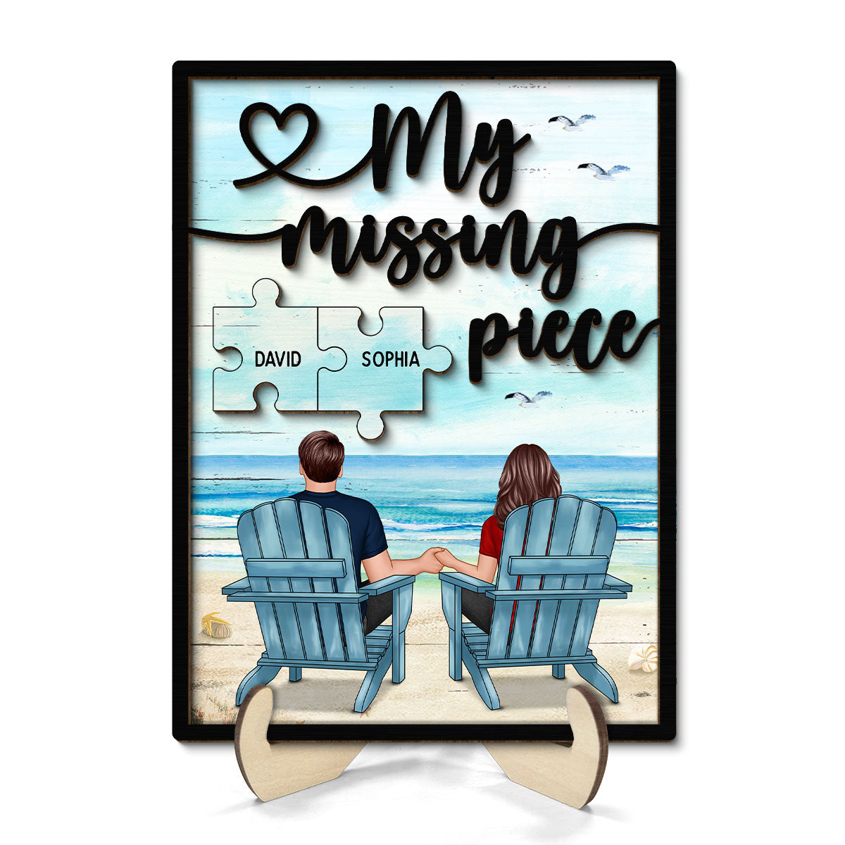 My Missing Piece Back View Couple Beach Landscape Valentine‘s Day Gift For Him For Her Personalized 2-Layer Wooden Plaque