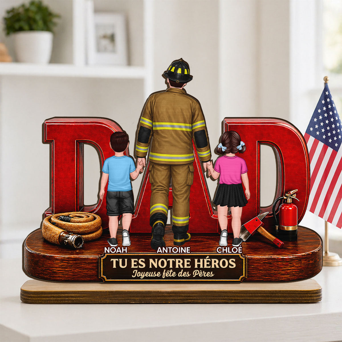 Papa pompier fier - Plaque en bois personnalise  2 couches - Cadeau de fte des Pres pour papa, mari