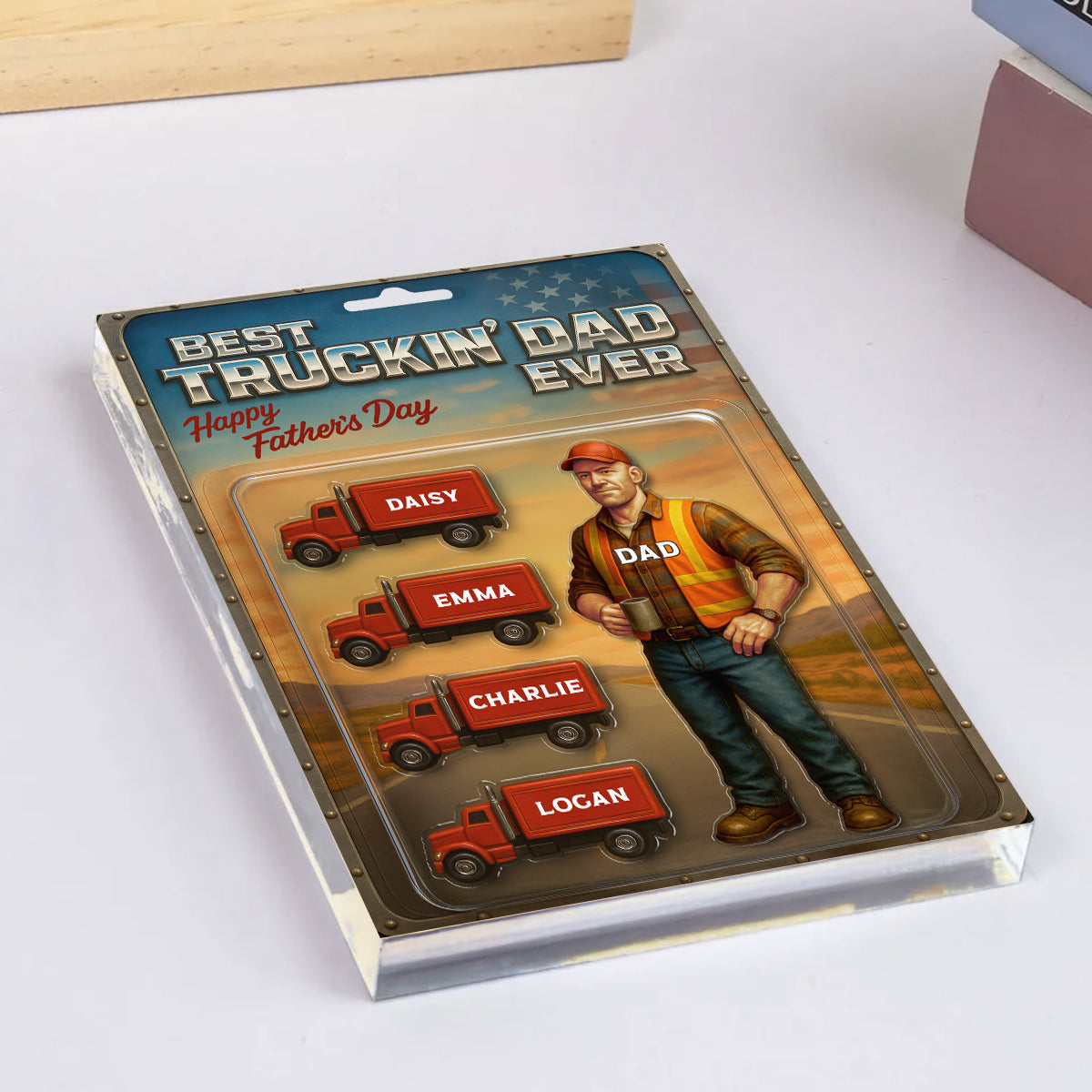 Best Truckin' Dad Ever Nation Flag Custom Action Figure Personalized Acrylic Block Plaque,  Gift for Trucker Dad