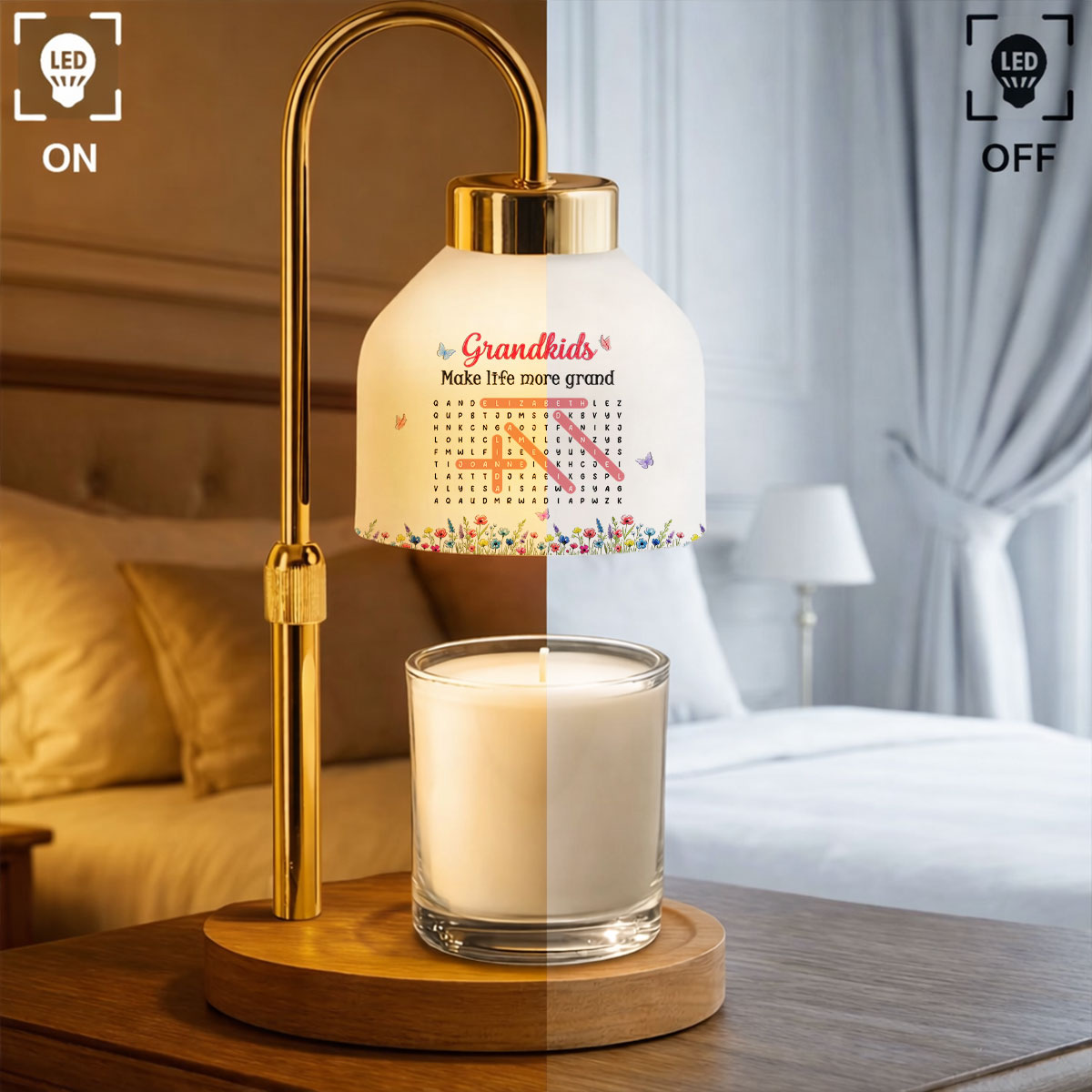 Grandkids Make My Life More Grand Word Search Puzzle - Personalized Candle Warmer Lamp - Mother's Day Gift for Grandma, Mom, Wife