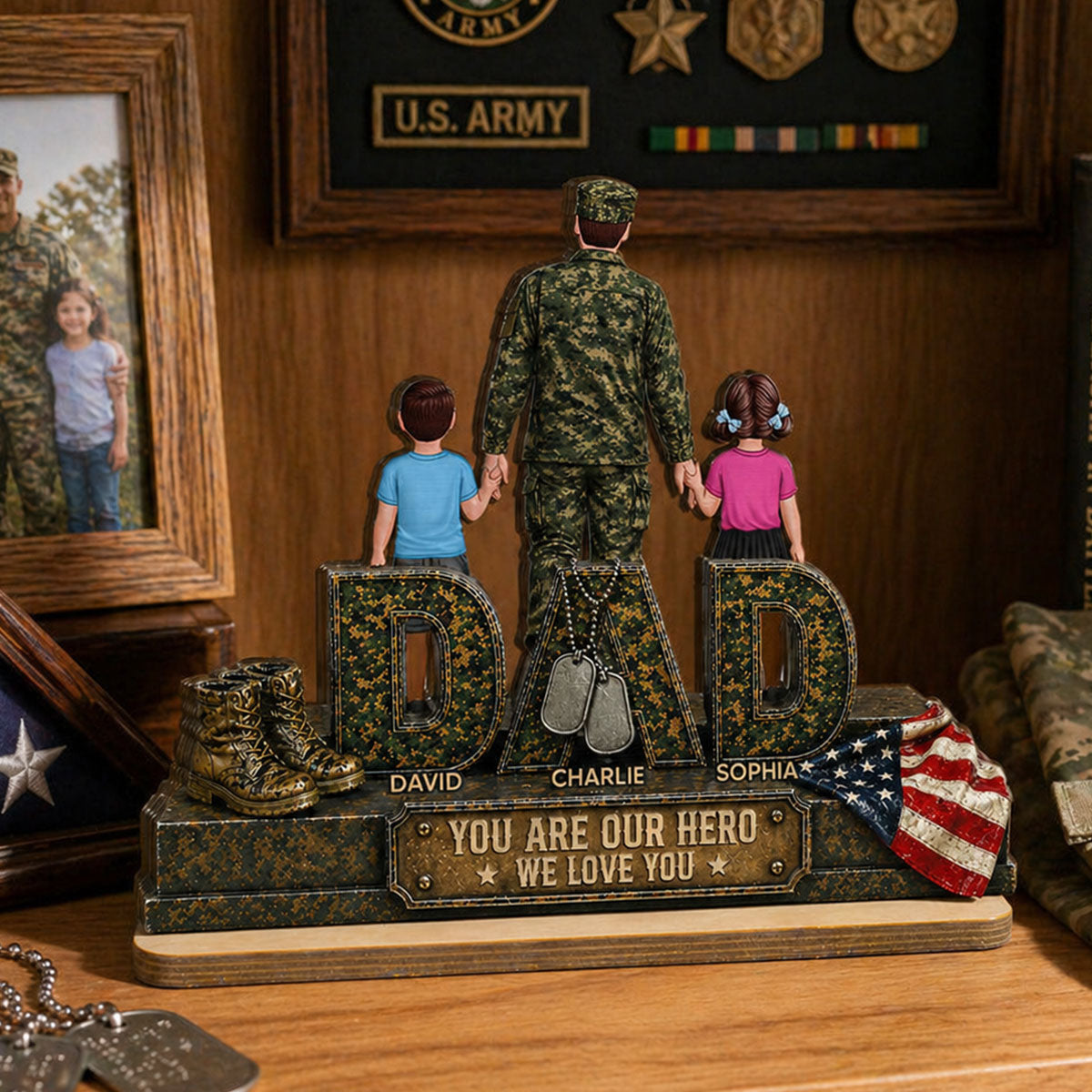 Army Dad You Are Our Hero - Personalized 2-Layered Wooden Plaque -  Gift For Dad, Husband