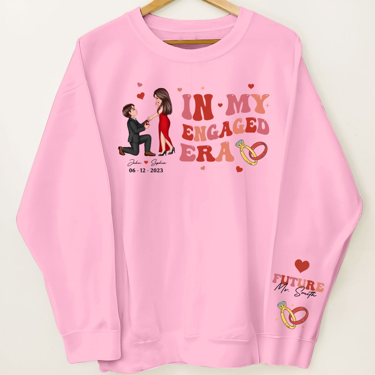 In My Engaged Era Proposing Couple Personalized Sleeved Printed Sweatshirt,  Gift, Engagement Gift For Her, Gift For The Bride-To-Be