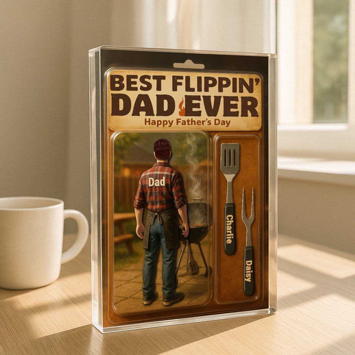 Best Flippin' Dad Ever With Kids' Names Custom Figure Personalized Acrylic Block Plaque, Unique  Gift For Him, For Dad, For Grandpa
