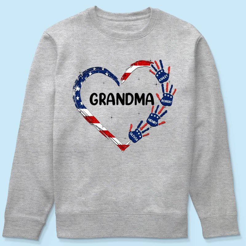 Grandma Mom Heart Handprints 4th Of July Independence Day Personalized Shirt